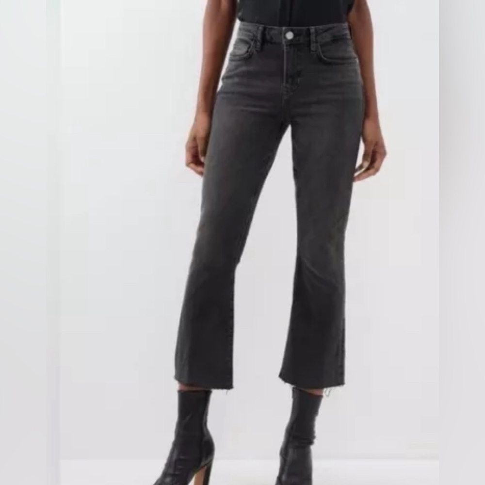 Frame Le Cropped Mini Boot Cut Jeans Women's 26 Y2K Whiskering Raw Hem Gray✅